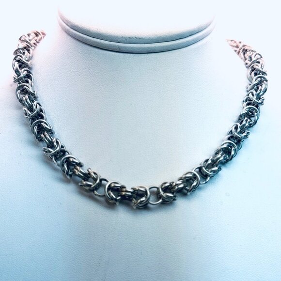 Designer Jewelry - Estate Vintage Byzantine Sterling Silver 925 Necklace, Lobster Claw, 16" 42.6g H